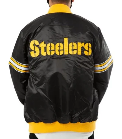 Pittsburgh Steelers Striped Black Varsity Satin Jacket