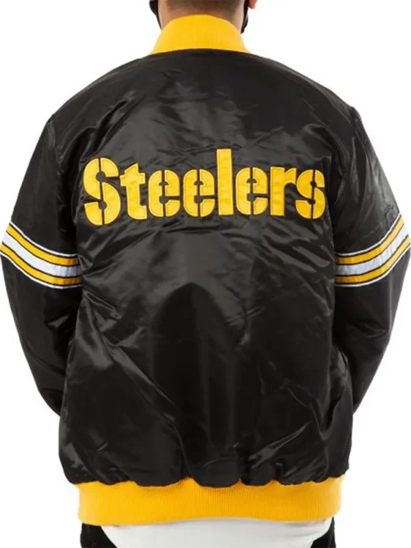 Pittsburgh Steelers Striped Black Varsity Satin Jacket