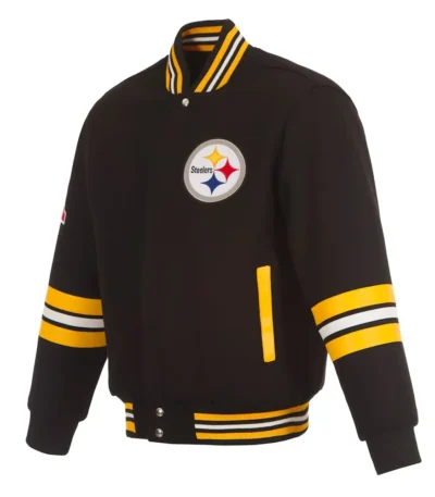 Pittsburgh Steelers Striped Black Varsity Wool Jacket