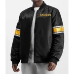 Pittsburgh Steelers Striped Heavyweight Black Satin Jacket