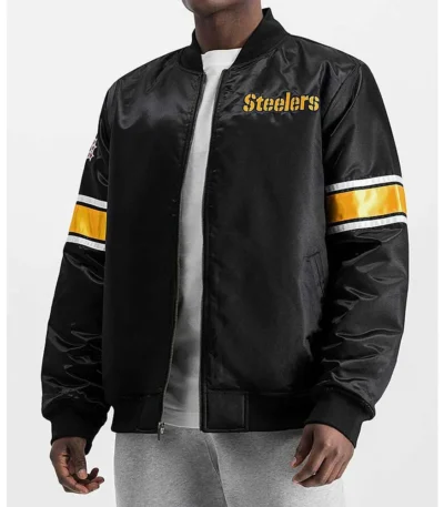 Pittsburgh Steelers Striped Heavyweight Black Satin Jacket