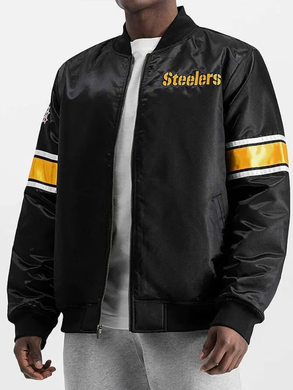 Pittsburgh Steelers Striped Heavyweight Black Satin Jacket