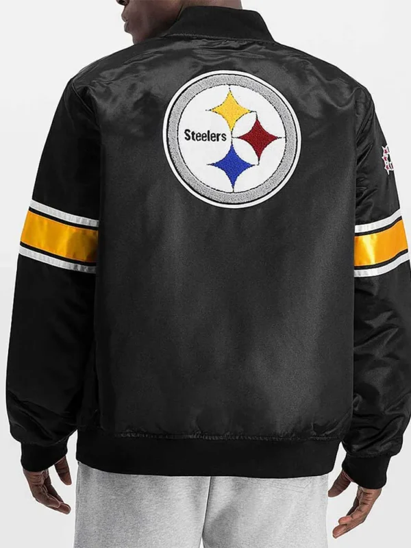 Pittsburgh Steelers Striped Heavyweight Black Satin Jacket