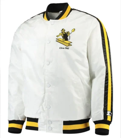 Pittsburgh Steelers Throwback D-Line White Varsity Satin Jacket