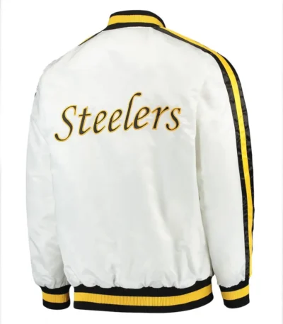 Pittsburgh Steelers Throwback D-Line White Varsity Satin Jacket