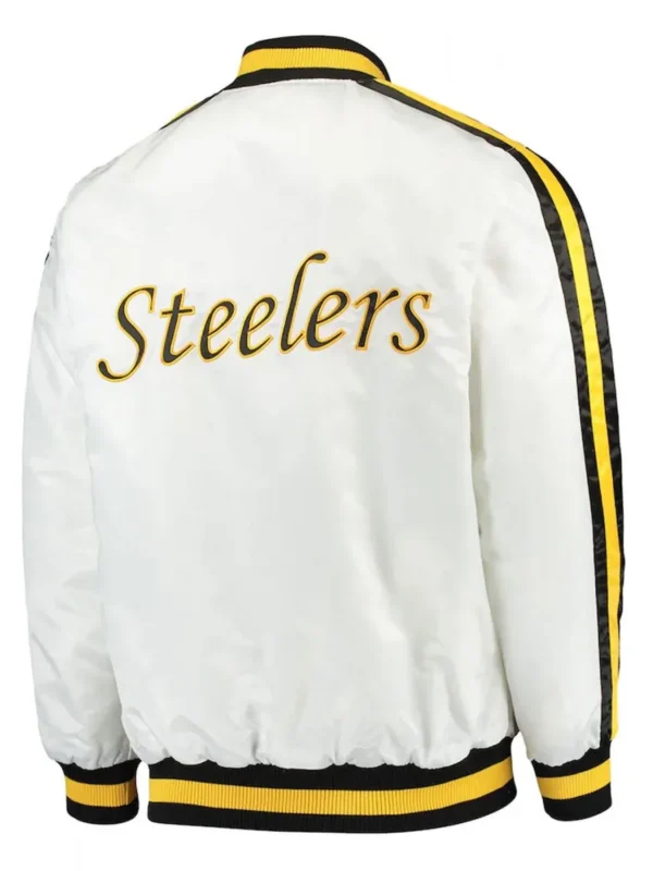 Pittsburgh Steelers Throwback D-Line White Varsity Satin Jacket