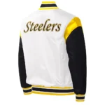 Pittsburgh Steelers Throwback Warm Up Pitch Black-White Varsity Satin Jacket
