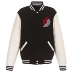Portland Trail Blazers Black and White Varsity Jacket