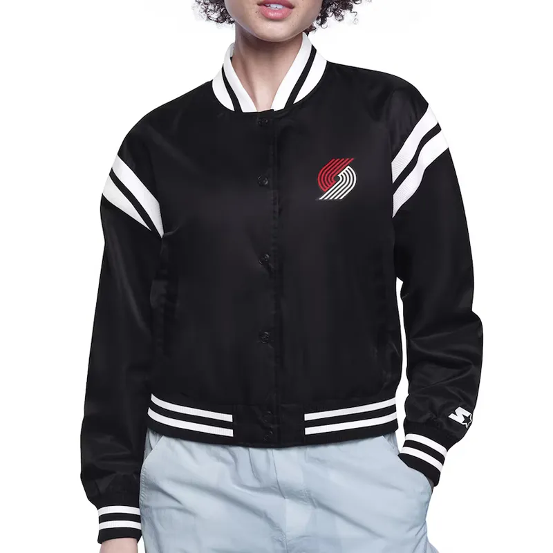 Portland Trail Blazers Printed Logo Varsity Satin Jacket Portland Trail Blazers Printed Logo Varsity Satin Jacket