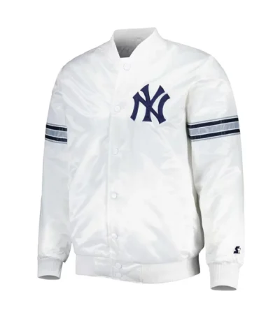 Power Forward New York Yankees White Satin Jacket