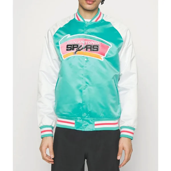 Prime Time Aqua-White San Antonio Spurs Varsity Satin Jacket