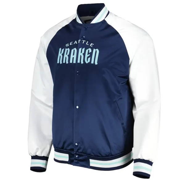 Primetime Seattle Kraken Blue-White Varsity Satin Jacket