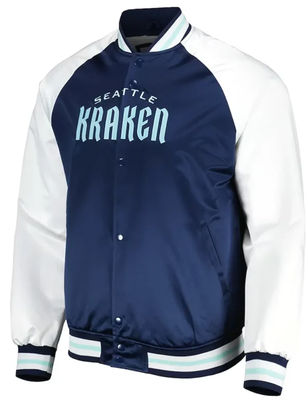 Primetime Seattle Kraken Blue-White Varsity Satin Jacket