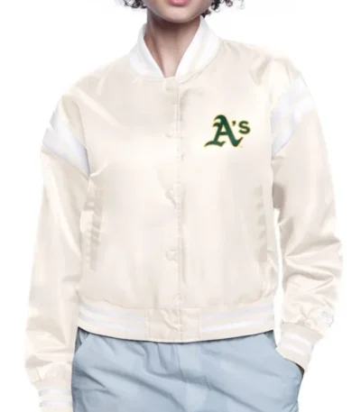 Printed Logo Oakland Athletics Satin Varsity Jacket