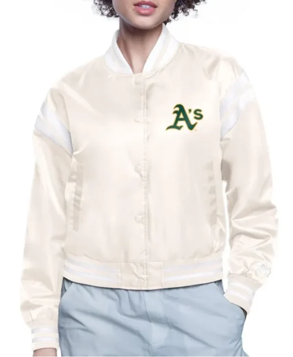 Printed Logo Oakland Athletics Satin Varsity Jacket
