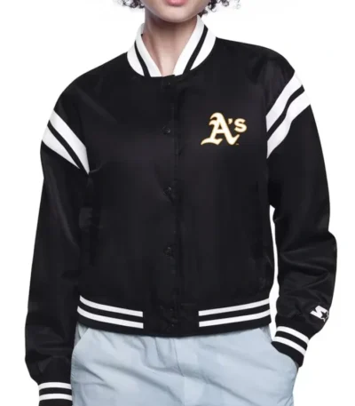Printed Logo Oakland Athletics Satin Varsity Jacket