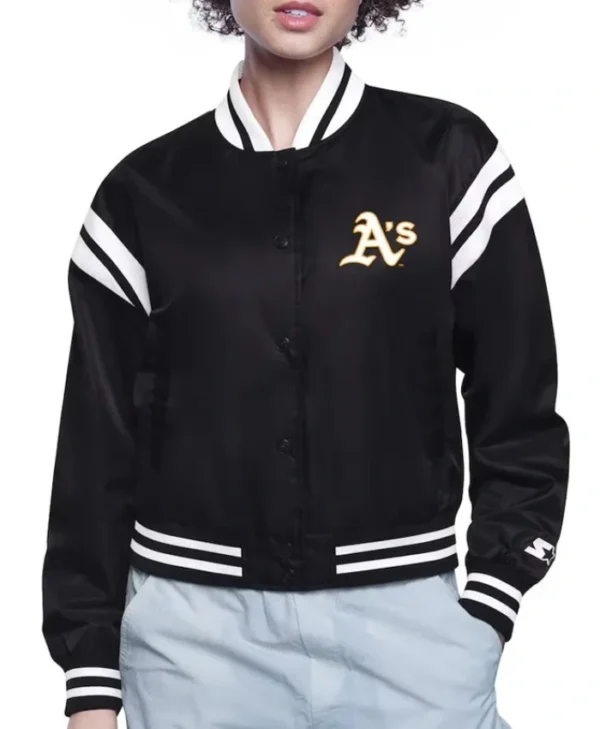 Printed Logo Oakland Athletics Satin Varsity Jacket