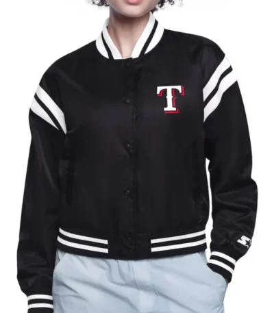 Printed Logo Texas Rangers Varsity Satin Jacket