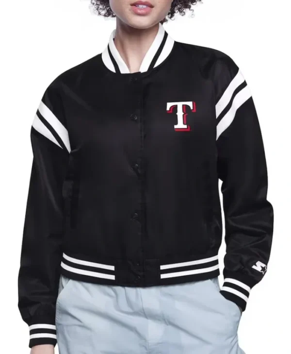 Printed Logo Texas Rangers Varsity Satin Jacket