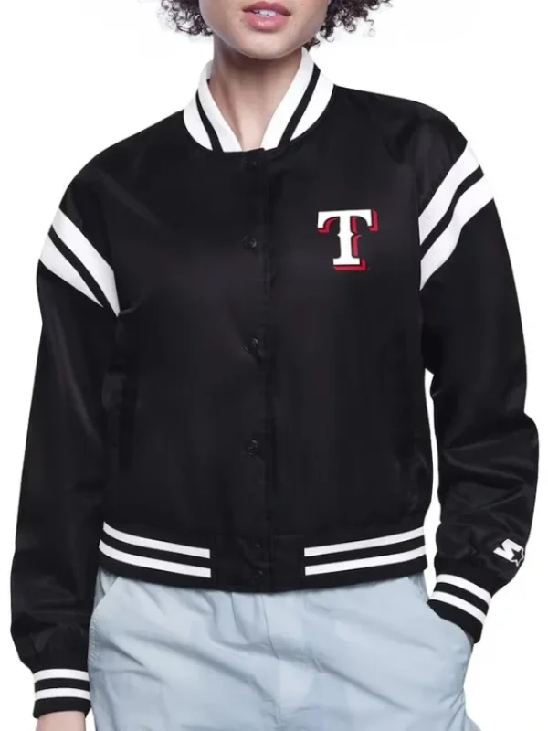 Printed Logo Texas Rangers Varsity Satin Jacket