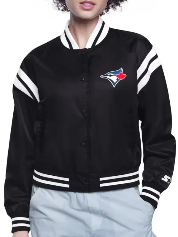 Printed Logo Toronto Blue Jays Varsity Satin Jacket