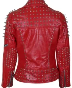 Red Leather Jacket With Cone And Tree Spike Studs