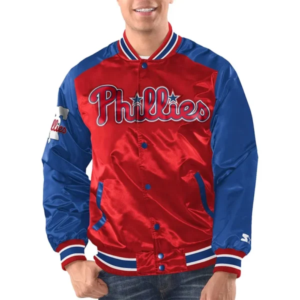 Red-Royal Philadelphia Phillies Varsity Satin Jacket