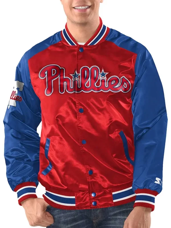 Red-Royal Philadelphia Phillies Varsity Satin Jacket