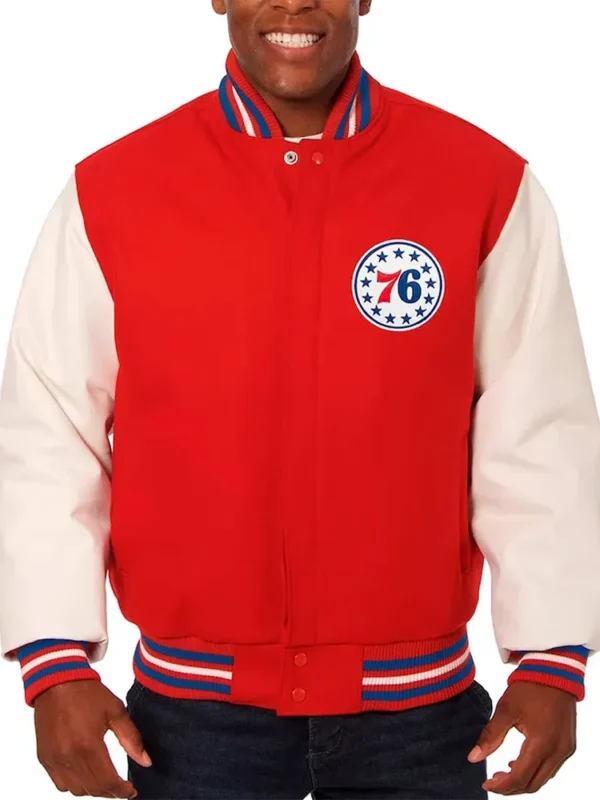 Red/White Philadelphia 76ers Varsity Jacket