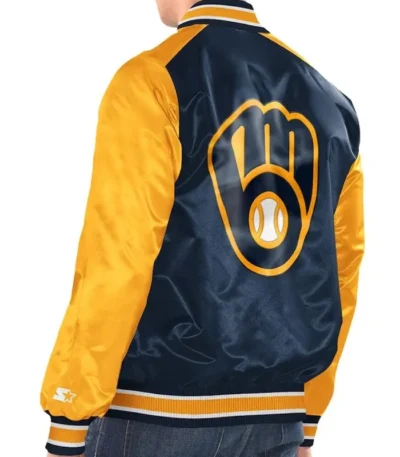 Milwaukee Brewers Renegade Navy/Gold Varsity Satin Jacket