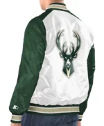 Milwaukee Bucks Renegade White/Hunter Green Varsity Satin Jacket