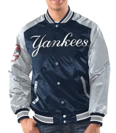 Renegade New York Yankees Navy/Silver Varsity Satin Jacket