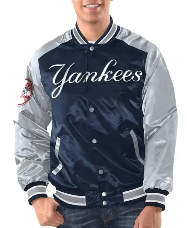 Renegade New York Yankees Navy/Silver Varsity Satin Jacket