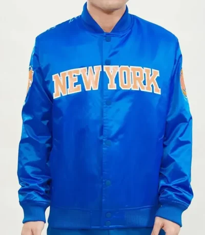 Royal New York Knicks Wordmark Satin Jacket