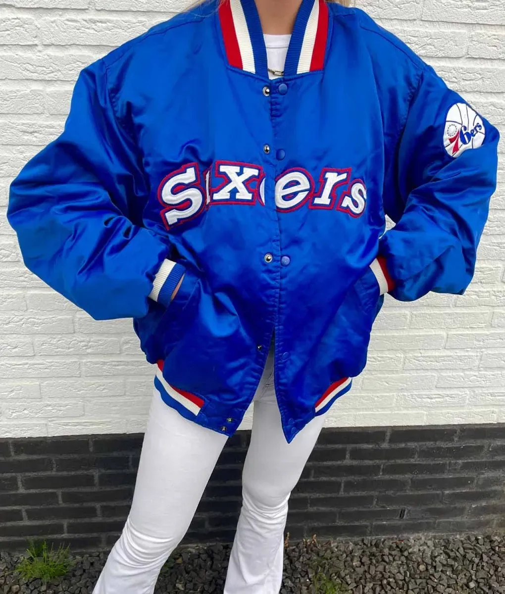 Royal Philadelphia 76ers Bomber Jacket Royal Philadelphia 76ers Bomber Jacket