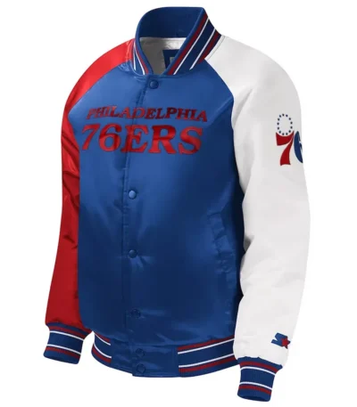 Royal Philadelphia 76ers Youth Raglan Varsity Satin Jacket