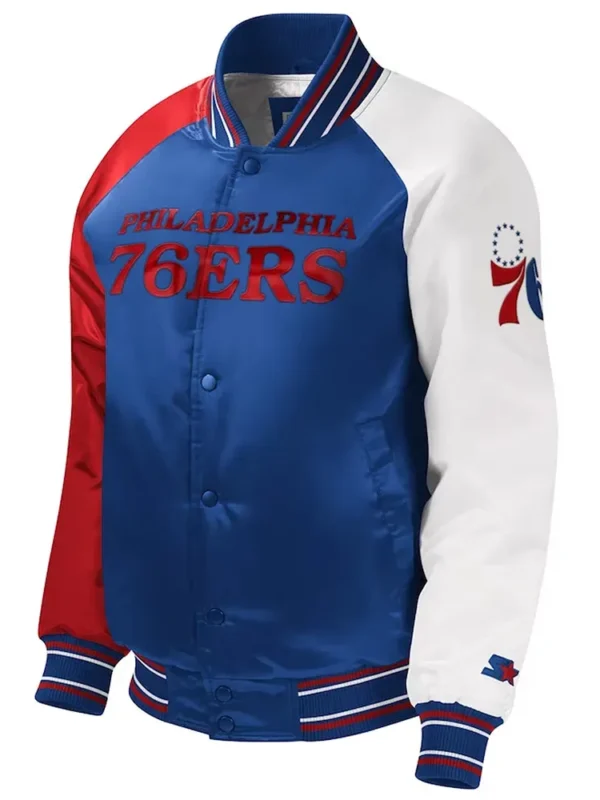 Royal Philadelphia 76ers Youth Raglan Varsity Satin Jacket