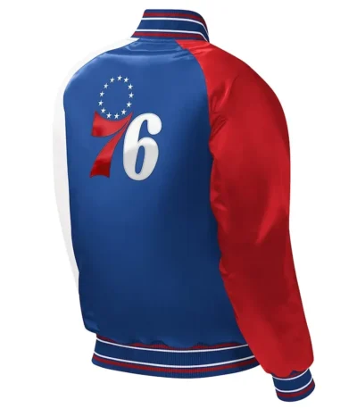 Royal Philadelphia 76ers Youth Raglan Varsity Satin Jacket