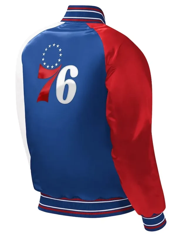Royal Philadelphia 76ers Youth Raglan Varsity Satin Jacket
