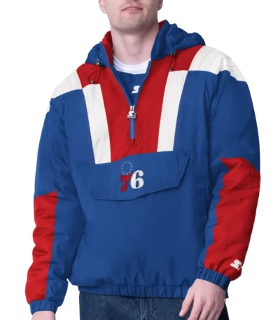 Royal/Red Philadelphia 76ers Charger Half-Zip Pullover Jacket