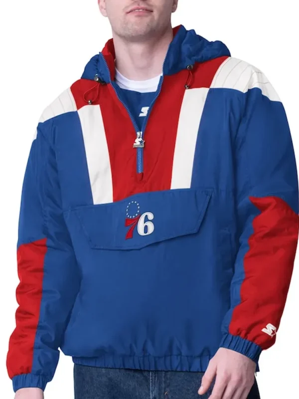 Royal/Red Philadelphia 76ers Charger Half-Zip Pullover Jacket