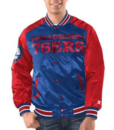 Royal/Red Philadelphia 76ers Renegade Varsity Satin Jacket