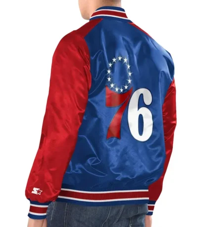 Royal/Red Philadelphia 76ers Renegade Varsity Satin Jacket