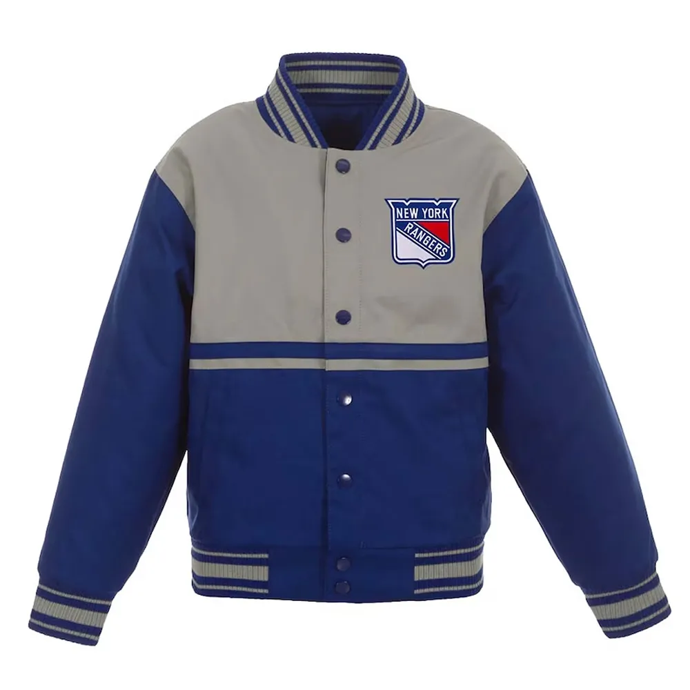 Royal and Gray NY Rangers Youth Poly-Twill Jacket Royal and Gray NY Rangers Youth Poly-Twill Jacket