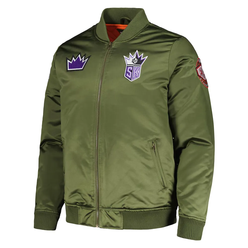 Sacramento Kings Green Bomber Satin Jacket Sacramento Kings Green Bomber Satin Jacket