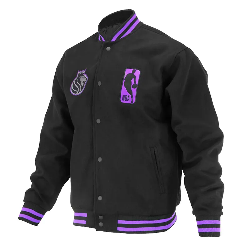 Sacramento Kings Logoman Shadow Black Varsity Jacket Sacramento Kings Logoman Shadow Black Varsity Jacket