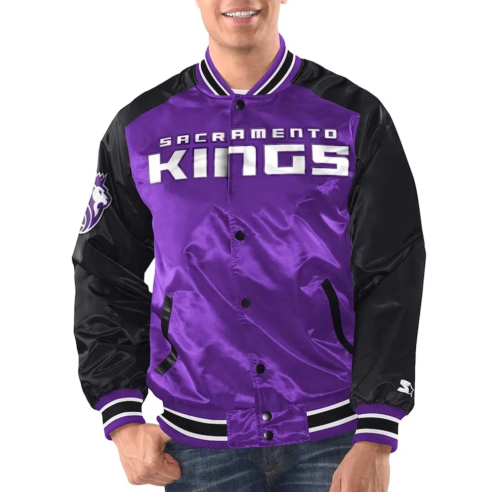 Sacramento Kings Renegade Purple-Black Varsity Satin Jacket Sacramento Kings Renegade Purple-Black Varsity Satin Jacket