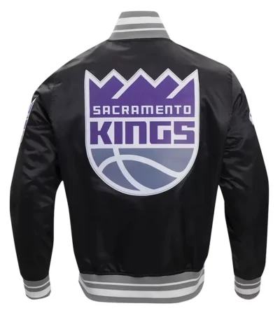 Sacramento Kings Script Tail Black Varsity Satin Jacket