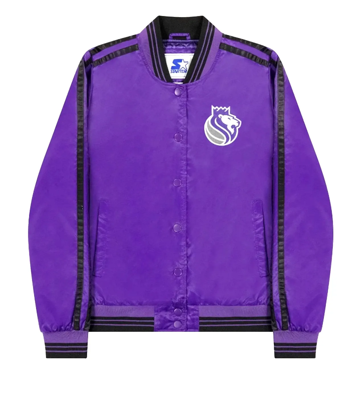 Sacramento Kings Striped Varsity Full-Snap Satin Jacket Sacramento Kings Striped Varsity Full-Snap Satin Jacket