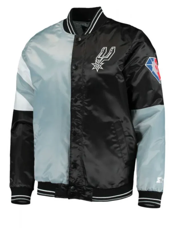 San Antonio Spurs Starter Satin Black and Grey Jacket